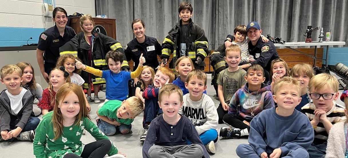 Cleveland Firefighters visit Kindergarten to talk about what they do everyday at work.