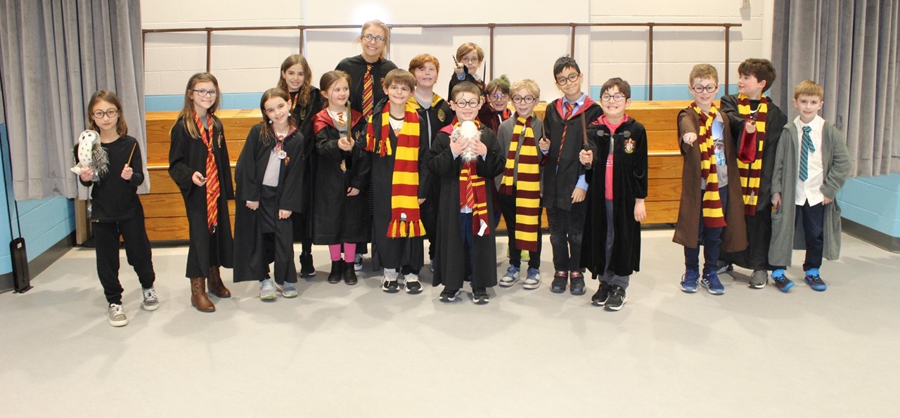 Students dressed as Harry Potter characters for Right to Read Week